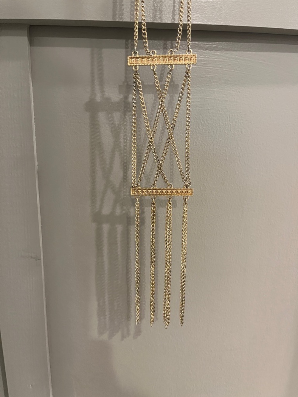 Long Gold Multi-Chain Fringe Necklace - Picture 2 of 7